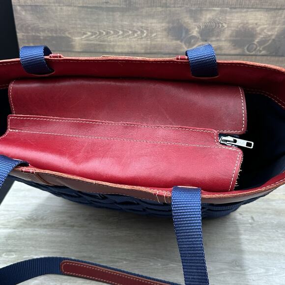 2009 Longaberger Americana Blue Jean Hostess To Go Tote Purse Basket Red Trim - Picture 8 of 9